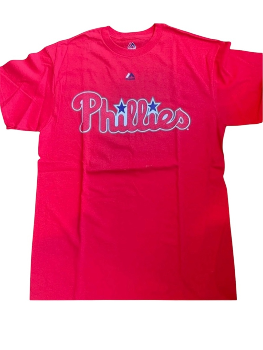 🔥Ts 3/$15 or 5/$20 Majestic Red Phillies Script Logo T‑Shirt Size Men’s Medium